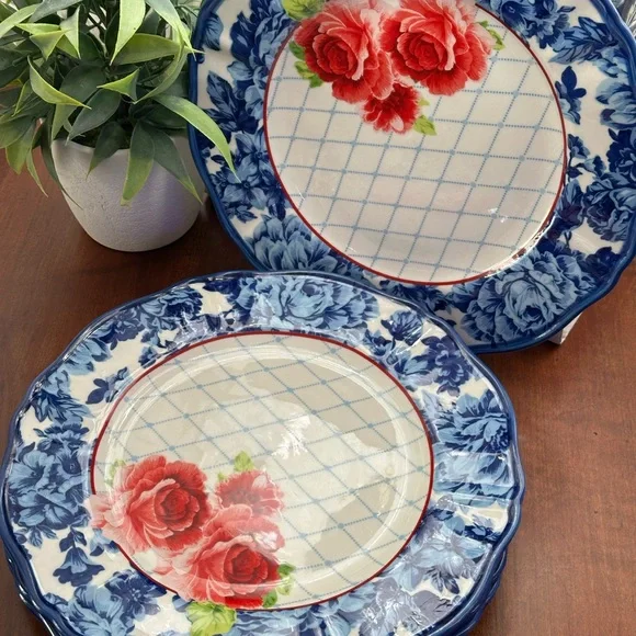 💐 Pioneer Woman Heritage Floral Rose 4 Dinner Plates - Picture 3 of 13